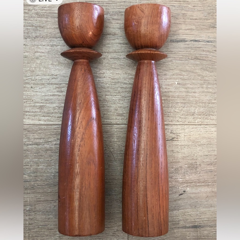 Vintage Danish Teak Tulip Candle Holders‎